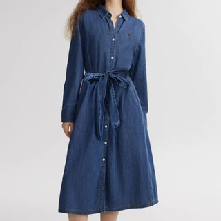 Camisa Feminina Saia 2025 Nova Longa Jeans Cinto Evasê Parece Fina