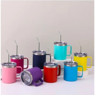 CANECA COPO TERMICO C/TAMPA E CANUDO INOX 360ML PERSONALIZADO