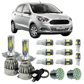 Kit Lâmpadas Led Ford Ka 2015 A 2020 Alto Baixo + Kit Leds Farolete Placa Ré Leitura Porta Malas
