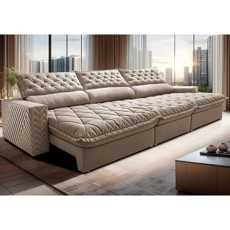 Sofá Retrátil e Reclinável 3,85m Cama inBox Spazus. Velusoft