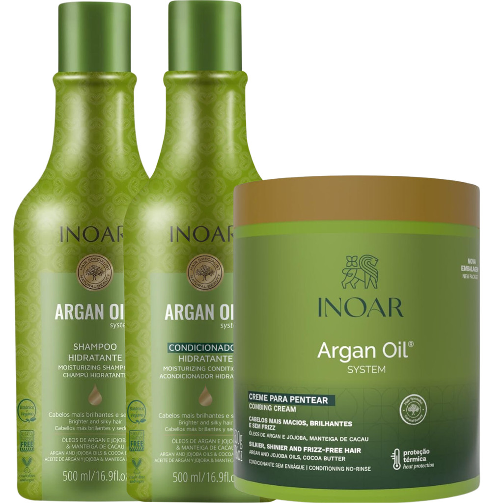 Kit Inoar Argan Oil Shampoo 500ml + Condicionador 500ml + Creme para ...