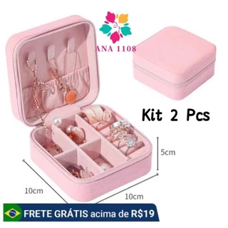 KIT 2 Porta Joia De Bolsa Para Viagem Portátil/caixa de armazenamento/bolsa/anel/colar COR BABY ROSA em Oferta na Shopee