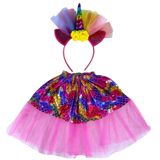 Fantasia Infantil com Tiara de Unicornio Colorido - Castela