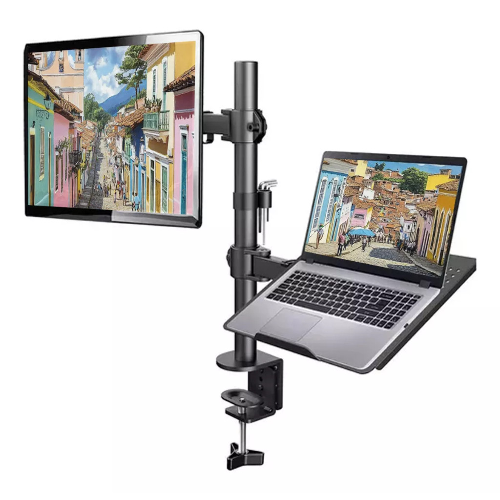 Suporte Duplo Articulado De Mesa Para Monitor E Notebook 074