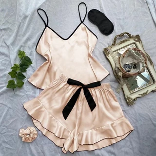 Sexy estilingue vestido loungewear feminino verão fino colete Shorts roupa interior conjunto loungewear pijamas de seda em Oferta na Shopee