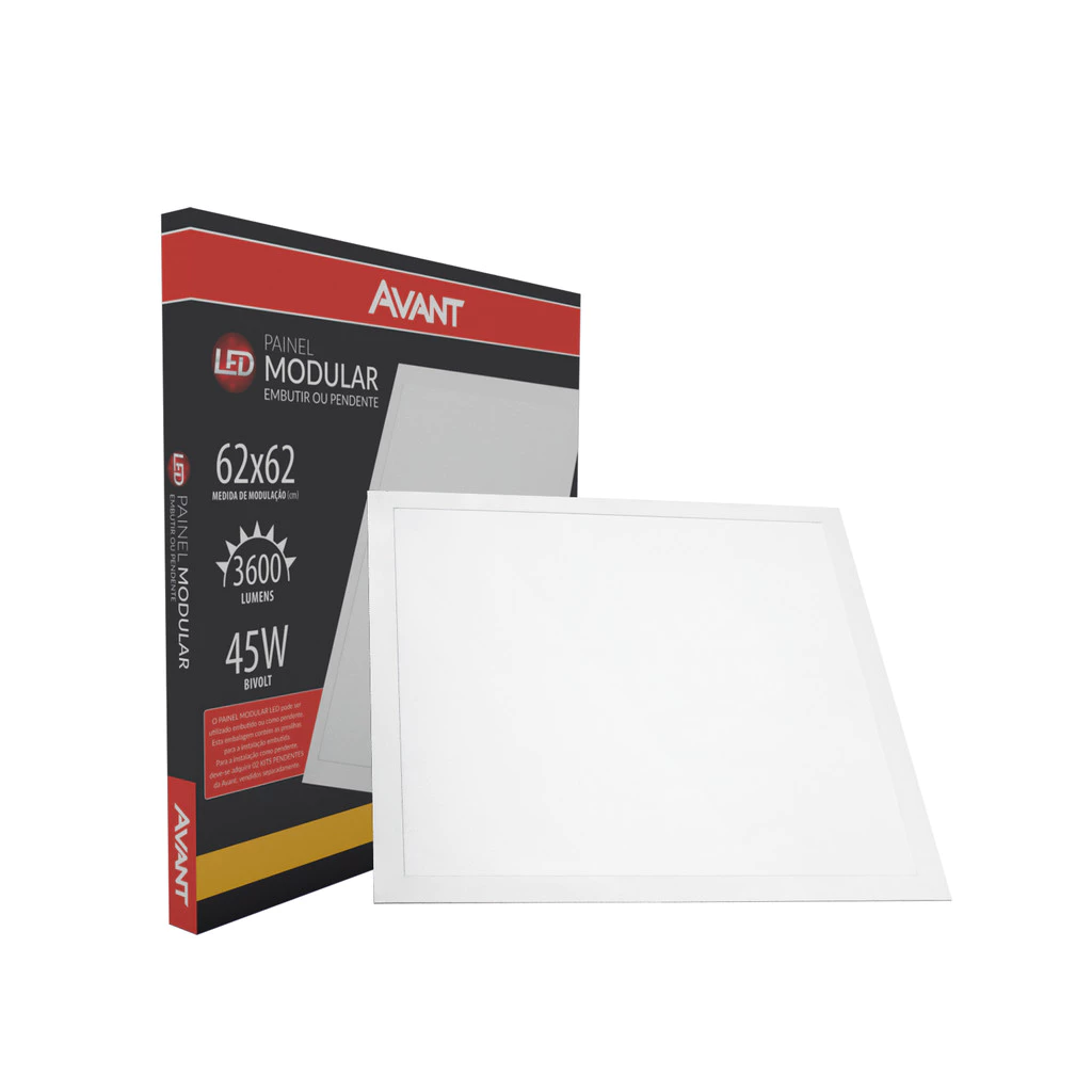 Painel Led Modular Embutir 45w 3000k Branco Quente 62cm 110v/220v Bivolt IP20 Quadrado Branco Cod:147240574 Avant