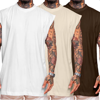 Kit 3 Camiseta Regata Oversized Streetwear Básica Em Algodão