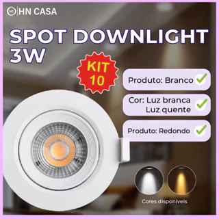 10 Luminária Spot Led Redondo Direcionável 3W Embutir Gesso Teto | Branco Frio | Branco Quente Bivolt SpotSuperLED