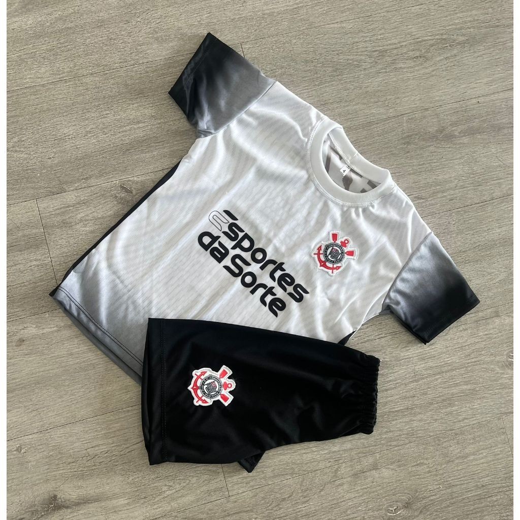 Conjunto Infantil Corinthians Camisa E Short Bordados Lançamento 