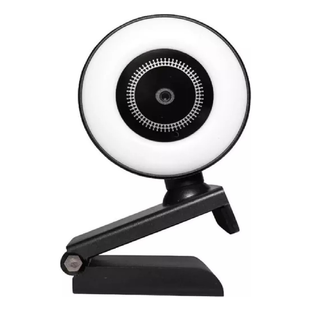 Webcam 1080p Anel Luz Led Microfone Ring Light Usb Gira 360º