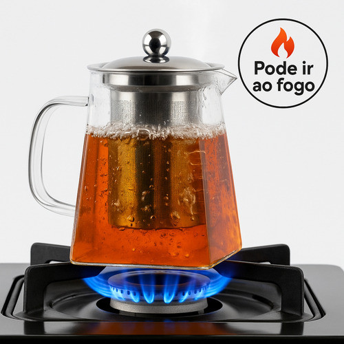 Chaleira Vidro Borossilicato 750ml Vai Ao Fogo Com Infusor