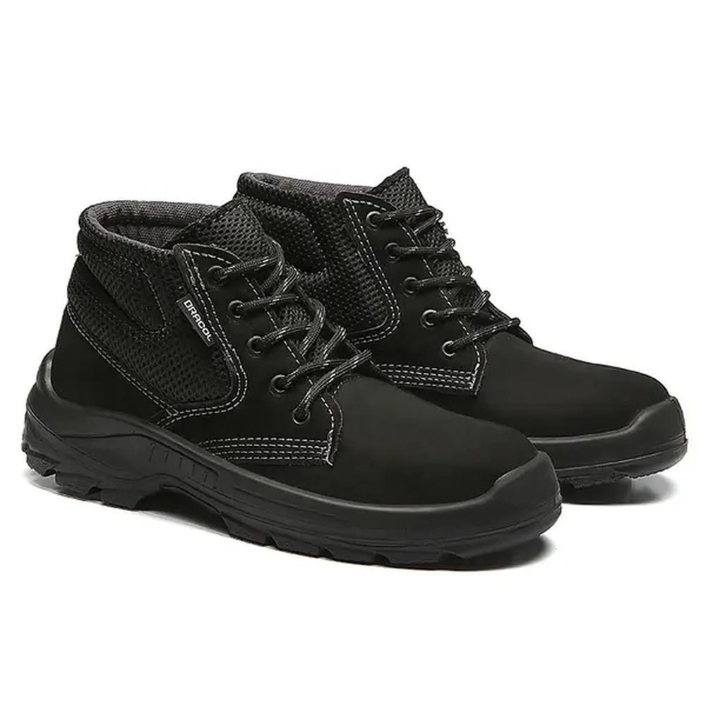 Bota de Segurança em Couro Nobuck Preto Com Cadarço Bracol Dubai BAE ...