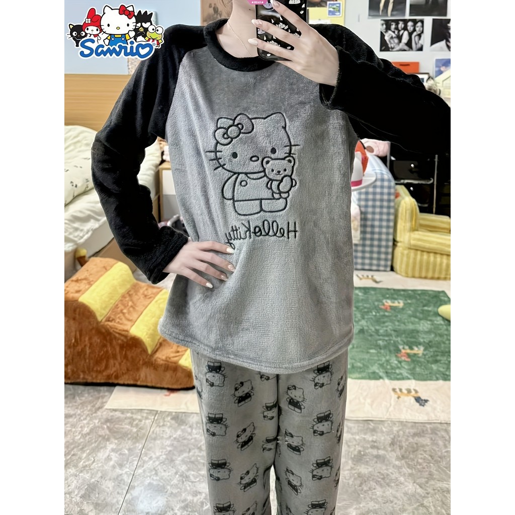 Pijamas Da Hello Kitty Dos Desenhos Animados Inverno Algodão Conjunto ...