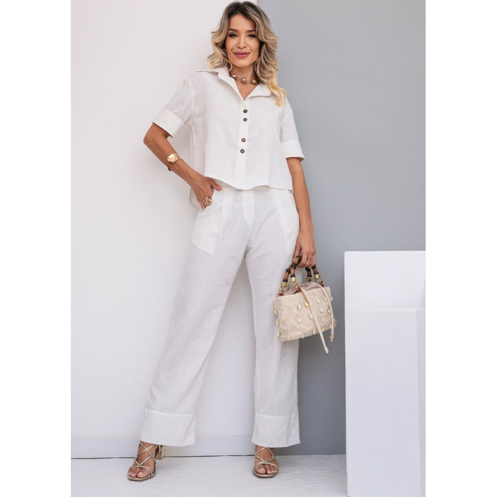 Conjunto Beth Off White Feminino | Shopee Brasil