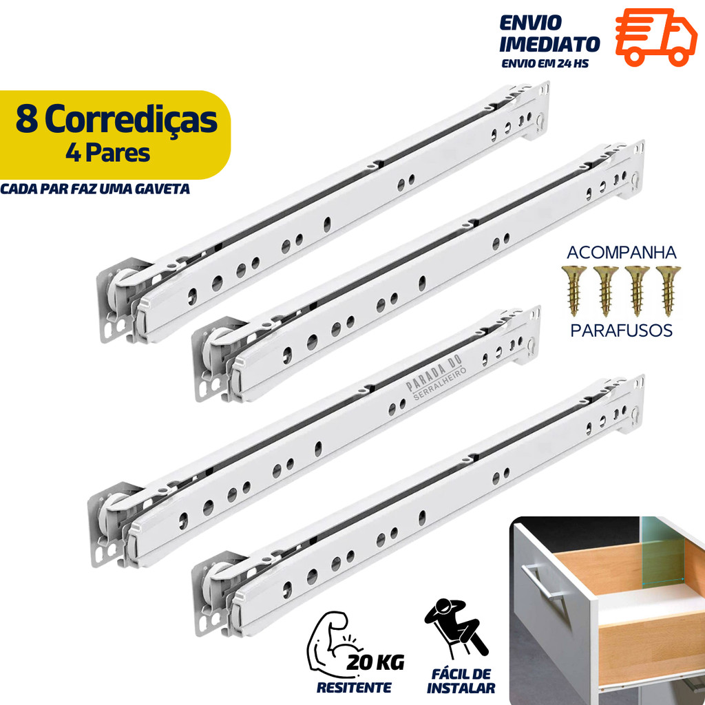 Corrediça Trilho De Apoio Para Gavetas 40 cm - 1 par | Shopee Brasil