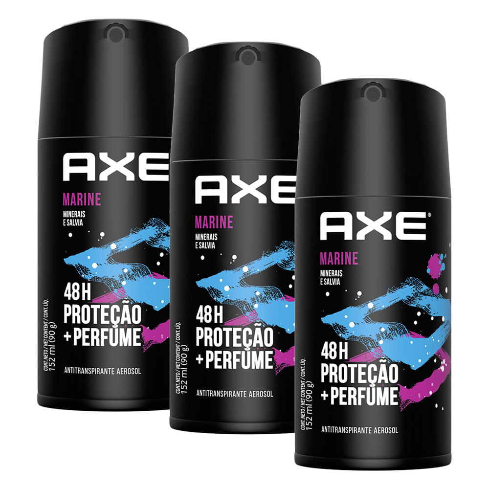 Kit 3 Desodorante Antitranspirante Axe Marine Aero ...
