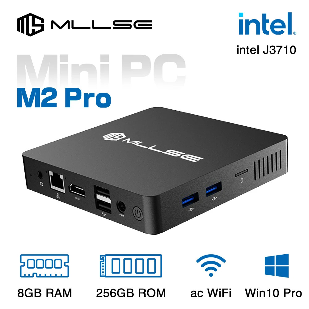 MLLSE M2 Pro Mini PC Intel Celeron J3710 CPU 8G RAM 256G ROM Compatível + VGA USB3.0 Win10Pro Desktop Portátil WiFi BT 4