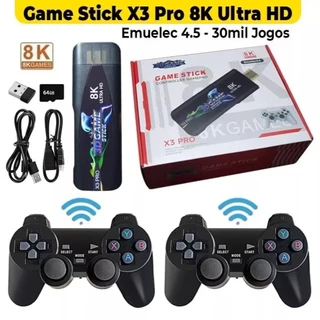 Console Game Stick X3 Pro Ultra HD 8K 64GB Lançamento 2024 30.000 MIL Jogos +2 Controles Sem Fio Cherry