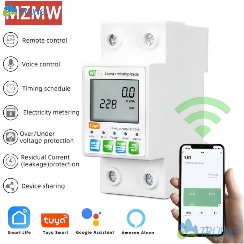 Interruptor De Medidor De Energia Inteligente , Relé Embutido , AC 80-300V , Wi-Fi/Tuya , Controle Por Aplicativo , Disj