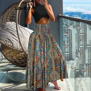 Lovito Saias boho com estampa tribal para mulheres LNL57332