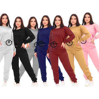 Kit Conjunto Moletom Feminino Gola Careca Liso Blusa De Frio Blusa + Calça Moletom