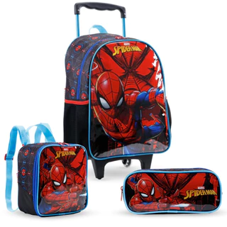Kit Mochila De Rodinhas Lancheira E Estojo Spider Man X2 em Oferta na Shopee
