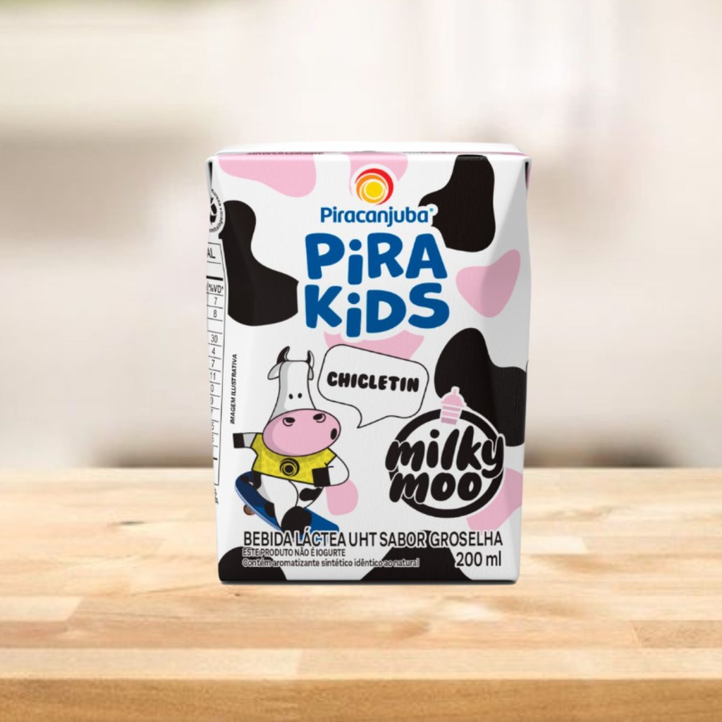 Caixa 27un Pirakids Milky Moo Chicletin Piracanjuba Sabor Groselha