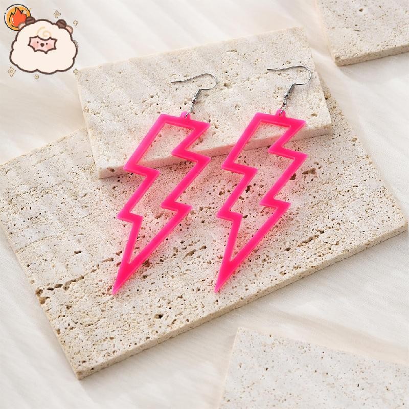2 Paia Orecchini Anni '80 Donna In Acrilico Neon - Forma Fulmine E Geometrico, Accessori Retrò Per Feste A Tema E Carnevale - 2