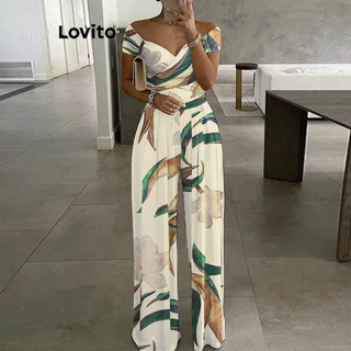Lovito Macacão Boho Tropical Cold Ombro para Mulheres LNL72388