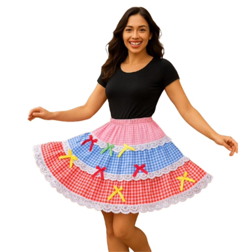 Saia de Festa Junina Caipira Tricolor com 3 Babados 35cm | Shopee Brasil