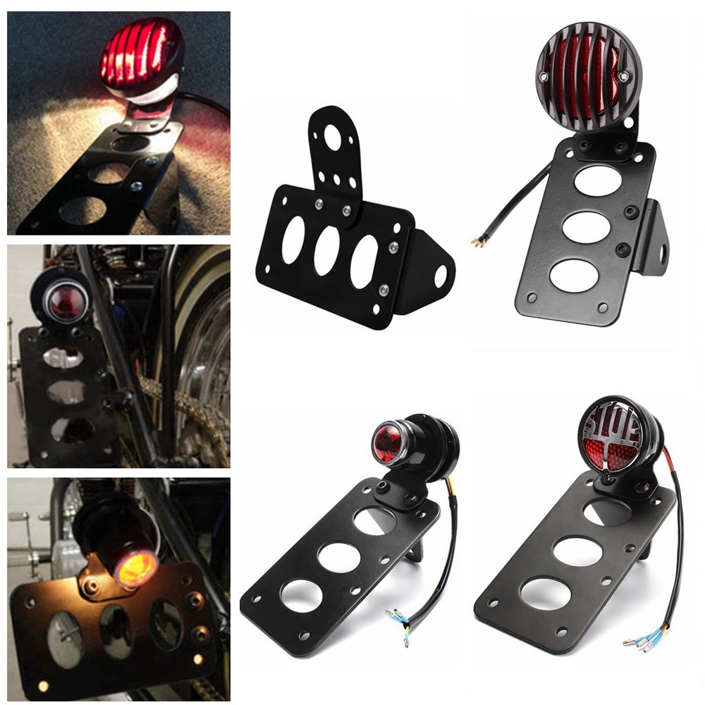 Motocicleta Universal Número De Montagem Lateral Suporte Da Placa De Licença Freio De Parada Traseira Luz Chopper Bobber
