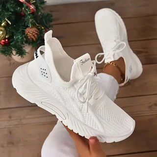 Calçados esportivos elegantes respiráveis femininos - tênis casuais para corrida e tênis,