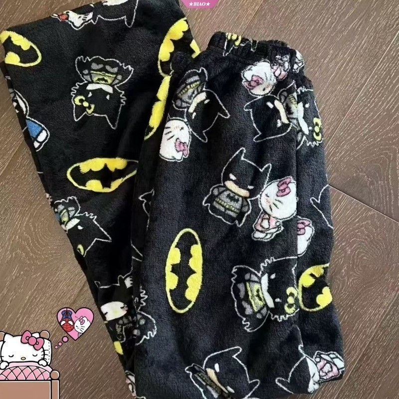 Hello Kitty Batman Algodão Veludo Pijama Solto Calça Comprida Feminino ...