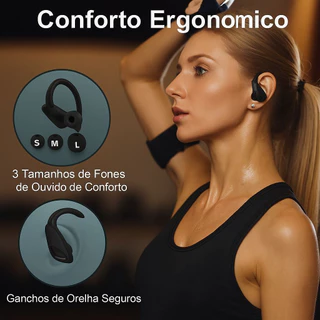 Fone de Ouvido Bluetooth Sem Fio Esportivo com Gancho 15h Bateria Display LED Cancelamento de Ruído