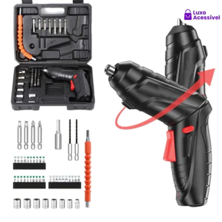 Kit Parafusadeira/Furadeira 48 Peças À Bateria Carregador Usb