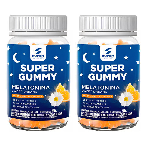 2un Melatonina Mastigável Super Gummy Laranja Camomila