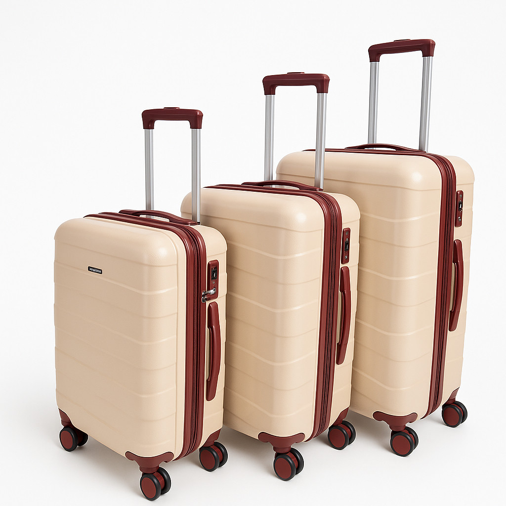 Kit Conjunto 3 Malas de Viagem Bege de Polipropileno Qualidade 10Kg ...