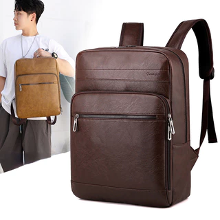 Bolsa De Ombro Masculina Casual Mochila De Negócios Couro PU Grande Capacidade Computador Mochilas Simples