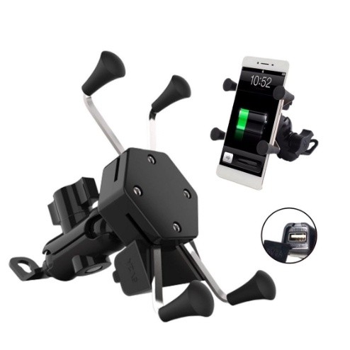 Suporte Garra Para Celular Moto Universal Com Carregador Usb