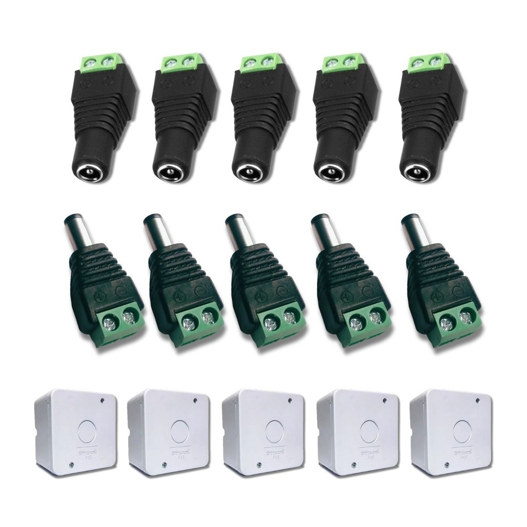 KIT 5 Conectores P4 Macho & Fêmea com Borne + 5 Caixas de Proteção ...