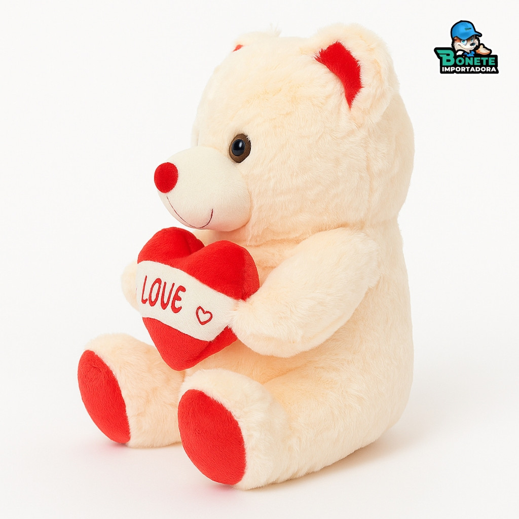 Pelúcia Urso com Coração LOVE 27cm – Lavável com Zíper