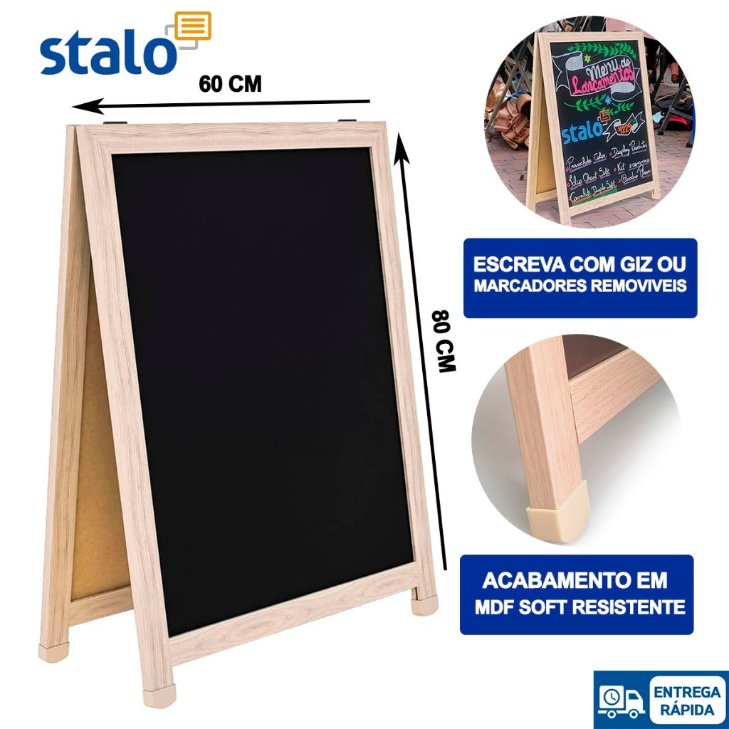 Cavalete Duplo Calçada Cardápio 80 X 60 cm Carvalho Stalo