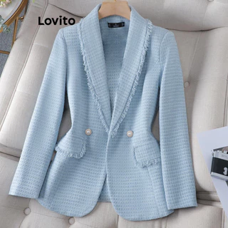 Lovito Elegante Blazer Feminino Liso com Botão Duplo e Bolso Falso LNL56148