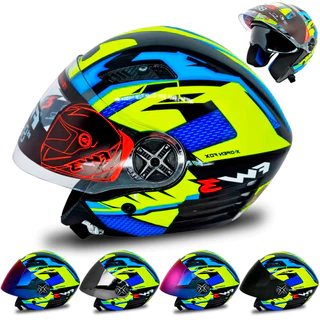 Viseira Moto Aberto Várias Cores + Capacete Fw3 X Open Up Fox Amarelo e Azul com Óculos Interno -Fw3 em Oferta na Shopee