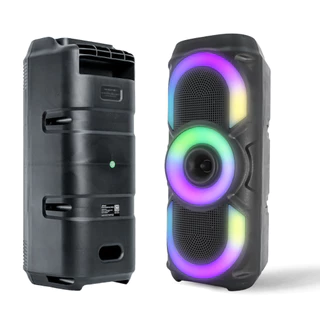 Caixa de Som Bluetooth 50W Portátil Potente LED RGB USB/FM TWS Karaokê com Entrada P/ Microfone