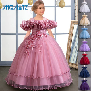 MQATZ Adolescente Longo Dama De Honra Meninas Vestido Floral Casamento Vestidos Princesa Elegante Fora Do Ombro ALP-0031