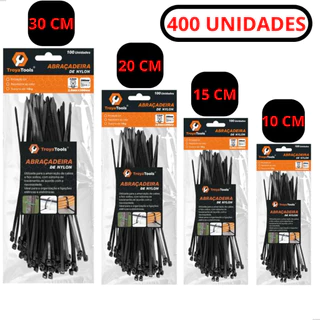 Kit 400 Abraçadeira Enforca Gato De Nylon 100mm x 2,5mm 150mm x 2,5mm 200mm x 2,5mm 300mm x 3,5mm