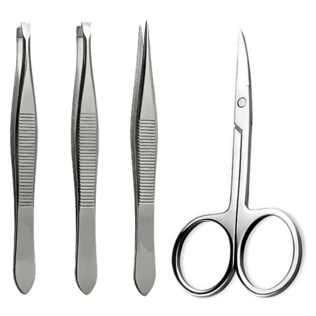 Kit 3 Pinças Profissional (Reta + Chanfrada + Ponta Agulha) Tesoura ...