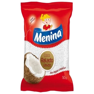 Coco Ralado Menina Úmido e Adoçado 50g - Embalagem com 48 Unidades em Oferta na Shopee