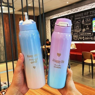 Garrafa Térmica Com Canudo Aço Inoxidável Sistema Da Tampa De Trava 500 ML
